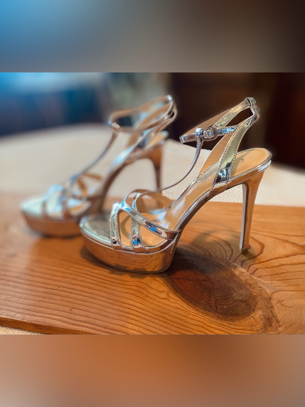 NEW Jessica Simpson Silver Strappy Platform Heels, Shine Bright at Night